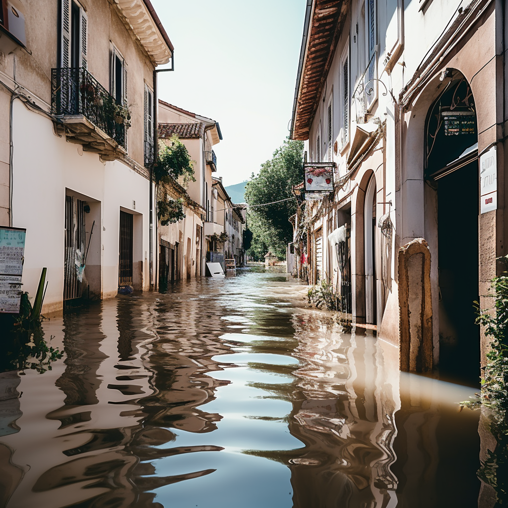 inondation dans un village du sud de la france proche de montpellier et Nimes